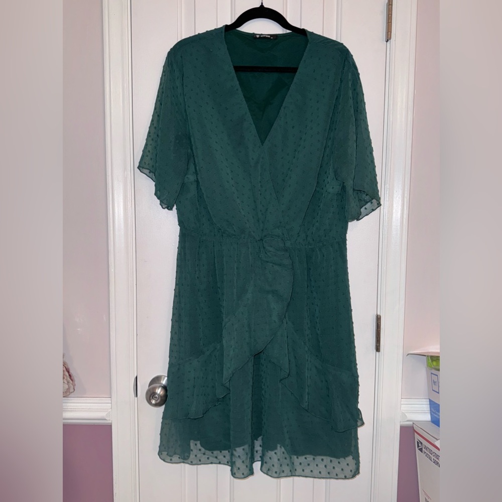 BTFBM Women Elegant Faux Wrap V-Neck
High Waist Green Dress With Swiss Dot 2XL - Picture 2 of 14